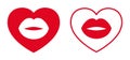 Red imprint kiss lips in heart set icon Ã¢â¬â vector